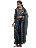 Libas Womens Printed Silk Blend Straight Kurta With Palazzos And Dupatta