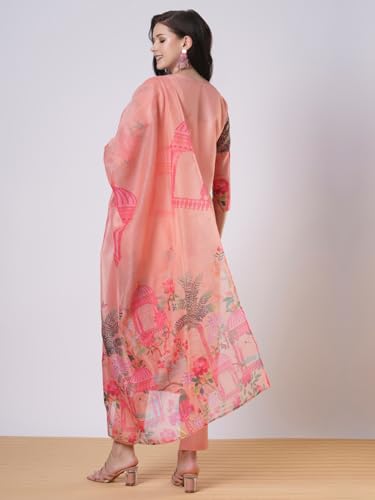 Anni Designer Women'S Rayon Viscose Printed Straight Kurta With Pant & Dupatta (Bheya Peach_Xxl_Peach_Xx-Large),Peach,2XL,Rayon Blend,Classic,