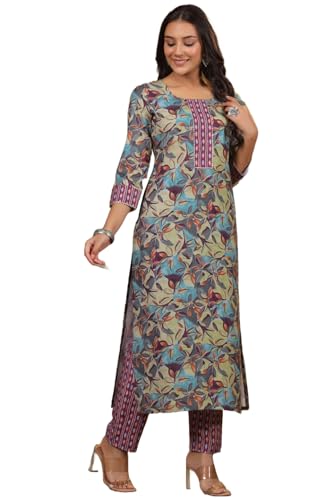 Anni Designer Women'S Cotton Blend Printed Straight Kurta With Pant (Gautami_Wine_Xx-Large),Wine,2XL