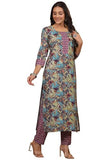 Anni Designer Women'S Cotton Blend Printed Straight Kurta With Pant (Gautami_Wine_Xx-Large),Wine,2XL