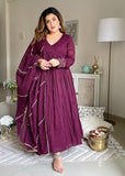 Gosriki Women'S Rayon Viscose Yoke Anarkali Kurta With Pant & Dupatta (Suruchi Wine-Gs_S_Wine_Small),Wine,,B0DSKQ58J2