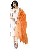 Gosriki Women'S Cotton Blend Straight Printed Kurta With Pant & Dupatta (Saganeri-Orange-Cmd-Gs_S_Orange_Small),Orange,,B0C6GWWHWB
