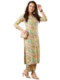 Gosriki Women'S Cotton Blend Printed Straight Kurta With Palazzo Set (Half Green-Nw-Gs_S_Green_Small),Green,,B0CJY62TZC