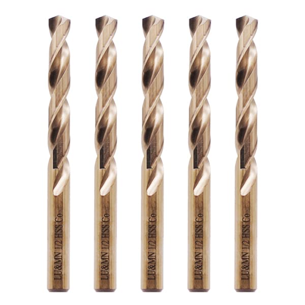 1/2 M35 Cobalt HSS Jobber Length Twist Drill Bit with Straight Shank,Heavy Duty, Pack of 5 PCS, Drilling for Cast Iron, Heat-t