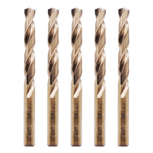 1/2 M35 Cobalt HSS Jobber Length Twist Drill Bit with Straight Shank,Heavy Duty, Pack of 5 PCS, Drilling for Cast Iron, Heat-t