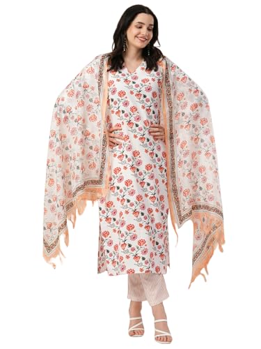 Anni Designer Women'S Rayon Blend Straight Printed Kurta With Pant & Dupatta (Mogri White-Nw_L_White_Large),White,L