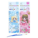 2in1 Watercolor & Magic Reveal Coloring Book Set for Kids 1 Book of 20 Pages Reusable Art with Brushes & Builtin Paints Princ