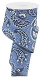 Denim Wired Ribbon, Blue Black White Paisley, Craft Accent Supply for Wreath, 2.5 inch x 10 Yard, Bandana Crafter 4th of July RG