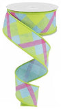 Expressions Plaid Canvas Wired Edge Ribbon, 10 Yards (Blue, Lime, Hot Pink, 2.5)