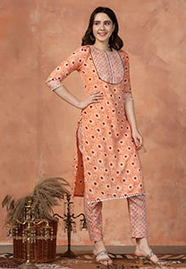 Toplot Women'S Cotton Blend Printed Kurti With Pant (Kurti-Pant-5060-Orange-Xxl),Orange,2,B0BR1DB9X6