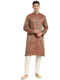 Sojanya (Since 1958 Men'S Jacquard Silk Maroon Self Design Kurta & Off White Churidar Pyjama Set