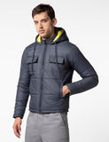 Fyltr Men'S Lightweight Winter Puffer Jacket With Stand Collar & Hood- Full Zipper | Side Pockets | Front Patch Pockets With Snap Button,Graphite Slate,Graphite Slate,Xl