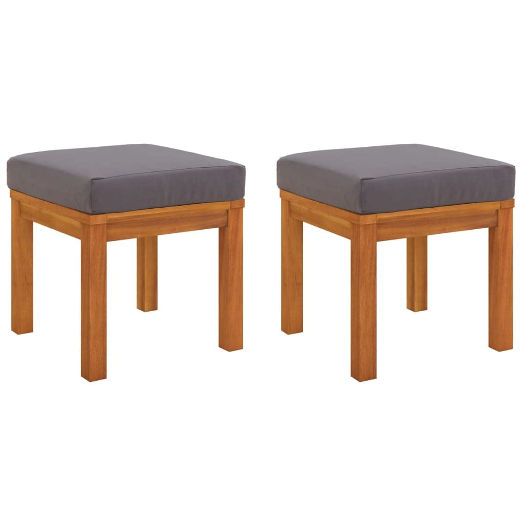 Vidaxl Solid Acacia Wood Patio Stools With Cushions - Set Of 2 - Durable Outdoor Furniture - Grey Cushions Included - Easy Assembly - 15.7'X15.7'X16.5'