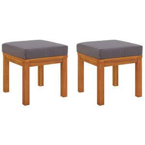 Vidaxl Solid Acacia Wood Patio Stools With Cushions - Set Of 2 - Durable Outdoor Furniture - Grey Cushions Included - Easy Assembly - 15.7'X15.7'X16.5'
