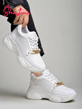 Shoetopia Chain Detailed White Sneakers For Girls-Eu41,Bronze,8,B0D5HGHWH3