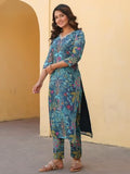 Anni Designer Women'S Rayon Blend Straight Printed Kurta With Pant (Shipu Rama_L_Blue_Large),Blue,L,Rayon Blend,Regular,Kurta