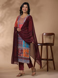 Gosriki Women'S Rayon Blend Printed Straight Kurta With Pant & Dupatta (Rigved Maroon-Gs_M_Maroon_Medium),Maroon,,B0CYPMNK1L