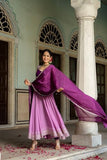 Anni Designer Women'S Rayon Blend Solid Anarkali Kurta With Pant & Dupatta (Kuspari Lavender_L_Purple_Large),Lavender,L,Rayon Blend,Anarkali,