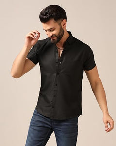 Toplot Men'S Regular Fit Solid Casual Shirt With Pocket Design With Spread Collar & Half Sleeves (Half-Pocket-5179-Black-Xl),Black,,B0CYGCNPXC