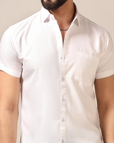 Toplot Men'S Regular Fit Solid Casual Shirt With Pocket Design With Spread Collar & Half Sleeves (Half-Pocket-5179-White-Xxl),White,2,B0CYGW137W