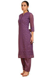 Soch Womens Purple Paisley Embroidered Mandarin Collar Georgette Kurta Purple Xl