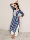Libas Women'S Silk Blend Ethnic Motifs Straight Kurta (98029O_Indigo_M)