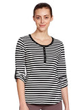 Enamor Women'S Striped Slim T-Shirt (Ea29_Black/Ivory Y/D Stripe L)