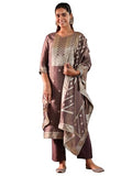 Libas Womens Woven Design Silk Blend Straight Kurta With Trousers And Dupatta