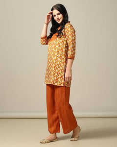 Toplot Women'S Cotton Blend Printed Straight Kurta With Pant (Kurta-Pant-5175-Orange-L),Orange,,B0CYLPZ6N9