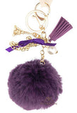Dorron Iaccessories Faux Fur Pearl Pom Pom Key Ring Keychain For Girls Bag Scooty Bike Car Keys (Purple)