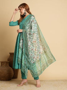 Anni Designer Women'S Cotton Blend Anarkali Solid Kurta With Pant & Dupatta (Utsav Green_3Xl_Green_Xxx-Large),Green,3XL,Cotton Blend,Anarkali,Dupatta