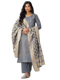 Libas Womens Woven Design Silk Blend Straight Kurta With Trousers And Dupatta