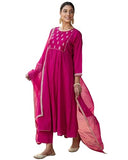 Gosriki Women'S Rayon Viscose Anarkali Embroidered Kurta With Pant & Dupatta (Manika Pink-Gs_M_Pink_Medium),Pink,,B0DXKZVYTP