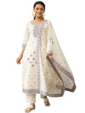 Libas Women's Chanderi Silk Woven Design Kurta Sets (27660_Off White