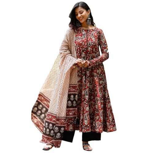 Anni Designer Women'S Rayon Viscose Anarkali Printed Kurta With Pant & Dupatta (Ziha Multi_Xl_Multicolor_X-Large),Multicolour,XL