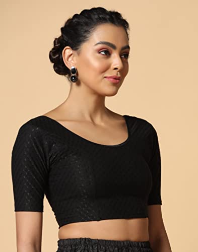Toplot Cotton Blend Lycra Stretchable Readymade Blouses Pack Of 2 (Combo-5058-Blk-Rnp-28),Black-Rani Pink,28,B0CV5974BK
