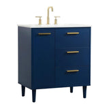Elegant Decor Baldwin 30 Solid Wood And Mdf Bathroom Vanity In Blue