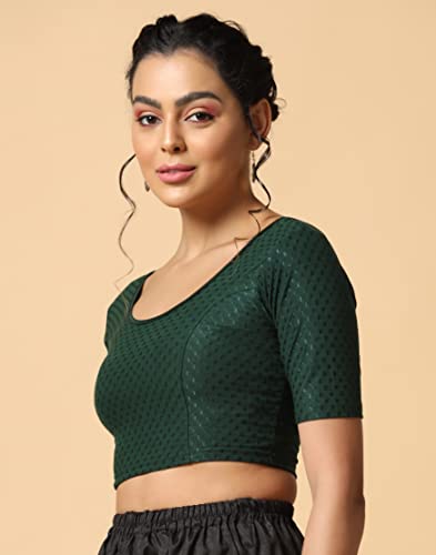 Toplot Cotton Blend Lycra Stretchable Round Neck Blouses For Women Readymade (Blouse-5058-Green-36),Green,36,B0BWYQPMR8