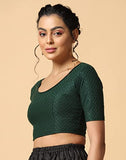Toplot Cotton Blend Lycra Stretchable Round Neck Blouses For Women Readymade (Blouse-5058-Green-36),Green,36,B0BWYQPMR8