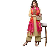 Anni Designer Women'S Cotton Blend Kurta With Palazzo & Dupatta (Zuri_Beige_Xl),Beige,XL