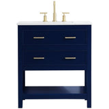 Elegant Decor Sinclaire 30 Single Quartz Top Bathroom Vanity In Blue