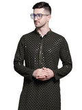 Jompers Mens Sequin Embroidered Pure Cotton Kurtas (Mehndi, S)