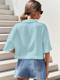 Toplot V-Collar Solid Crop Shirt For Women With Half Sleeves (Crop-Shirt-5183-Sky-Xs),Sky,,B0D5VD9ZKX