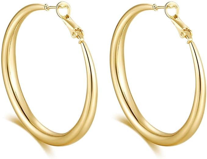 Doubnine Hoop Earrings for Women Golden Large Earrings Thick Round Chunky Fashion Jewelry 50 mm (golden)