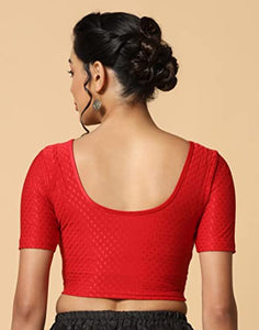 Toplot Cotton Blend Lycra Stretchable Round Neck Blouses For Women Readymade (Blouse-5058-Red-40),Red,40,B0BWYNJ8C5