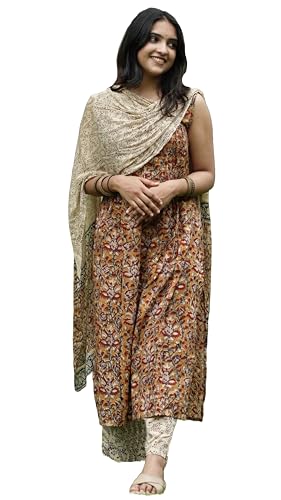 Gosriki Women'S Rayon Blend Straight Printed Kurta With Pant & Dupatta (Nayaghat Mustard-Gs_Xl_Mustard_X-Large),Mustard,,B0DD7692G2