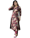 Anni Designer Women'S Cotton Blend Straight Printed Kurta With Pant (Dhun Wine_L_Wine_Large),Wine,L