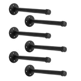 YCCO Industrial Pipe Shelf Brackets 6 Pack 16 Inch - Heavy Duty Black Iron for 10-16 Wood-Wall Mount Floating Shelves Kit with A