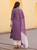Anni Designer Women'S Rayon Blend Embroidered Straight Kurta With Pant & Dupatta (Vimurat Purple_S_Purple_Small),Purple,S,Rayon Blend,Casual,Kurta, Scarf