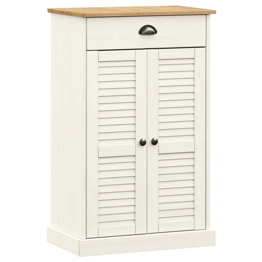 Vidaxl White Shoe Cabinet With Doors - Solid Pine Wood Shoe Storage With 2 Shelves, 1 Drawer, Metal Handles, And Shutter Design - Dimensions 23.6' X 13.8' X 37.8' For Entryway Or Bedroom,Free Standing Shoe Racks